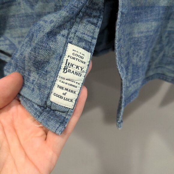 Lucky Brand Mens Denim Aztec Snap Button LS Shirt Size L/XL Blue Casual - Picture 4 of 12